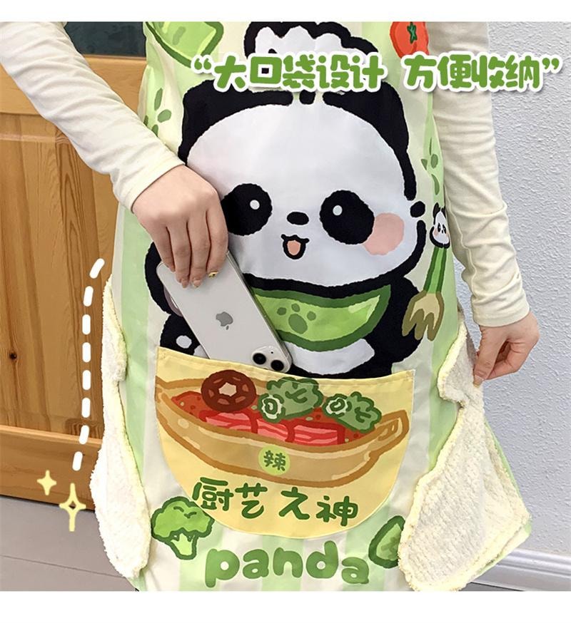 【中國直郵】 親太太 廚房圍裙綁帶式設計防水防油煮飯可擦手 藍狗1條