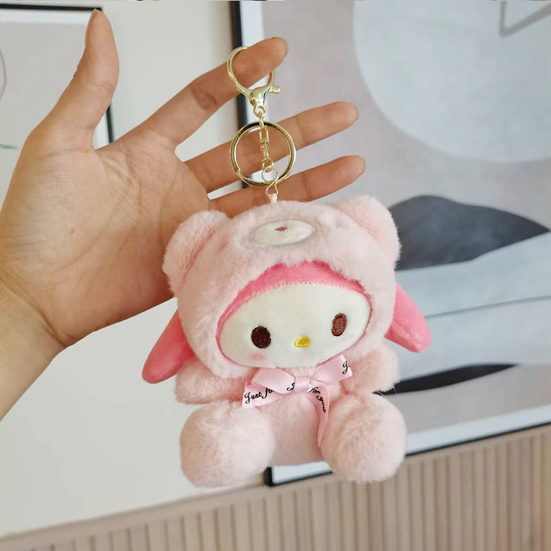 【促銷季】Sanrio 三麗鷗 鑰匙圈掛件 可愛玩偶 禮物 書包配件 毛絨公仔 玩具娃娃-睡衣美樂蒂 1個