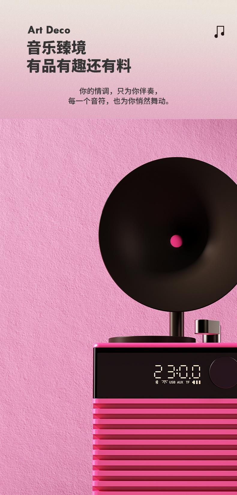 【中国直邮】 HOLIHEYO 复古摩登Art Deco蓝牙音箱插卡户外便携无线音响低音炮多功能时钟 阿尔白色 一台装