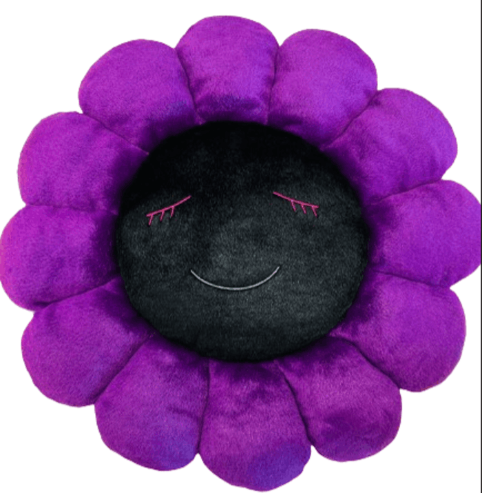 【日本直郵】村上隆 太陽花抱枕 30cm 紫色花邊 黑臉 水色嘴巴