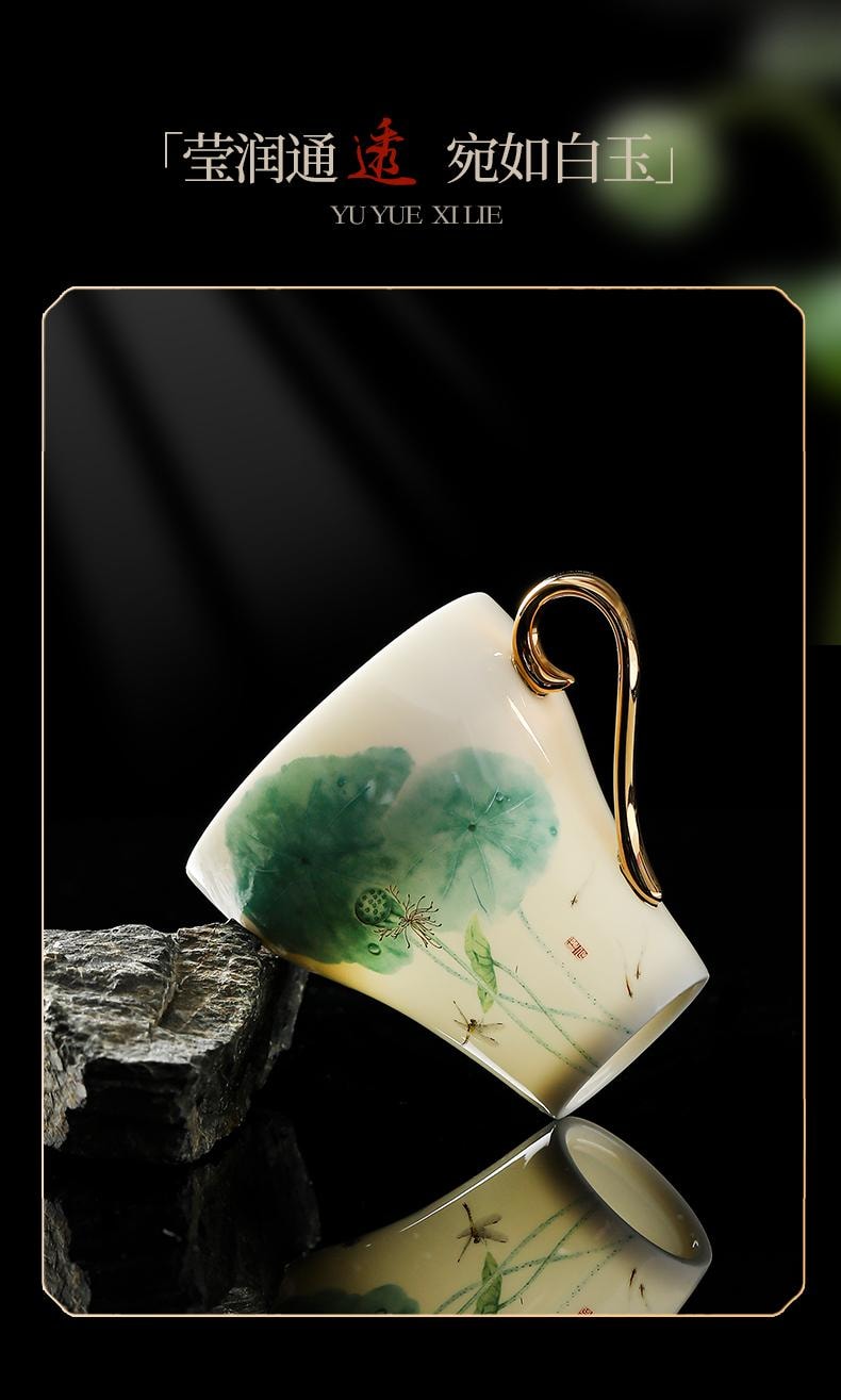康樂品 景德鎮7件式茶咖共享杯懸浮蓋碗大號荷花一組正品高檔瓷器禮個人泡茶杯