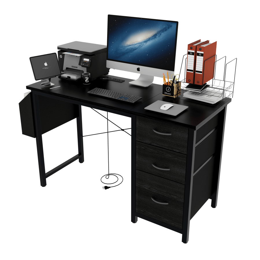 【美國直郵】 美國 hiorin 帶電源插座桌子黑色 1個 易於組裝 軍事化收納矩陣 快裝免工具革命