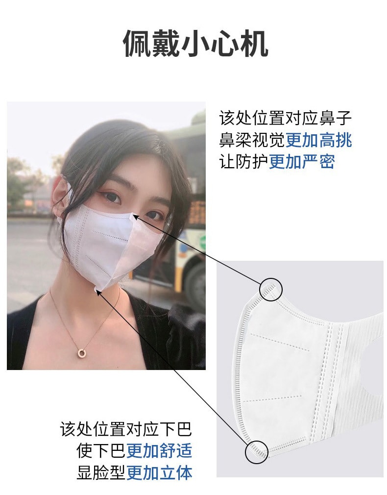 【中国直邮】华亚优选 瘦脸3D成人立体防护口罩 10只/包 50只装白色