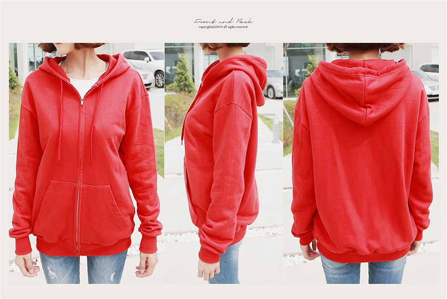 [KOREA] Full-Zip Hoodie #Red One Size(S-M) [Free Shipping]