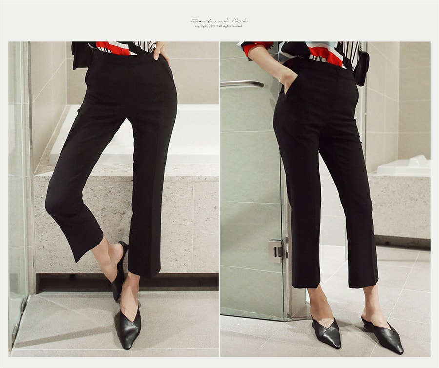 [KOREA] High Waist Straight Ankle Pants #Black M(27-28) [免费配送]