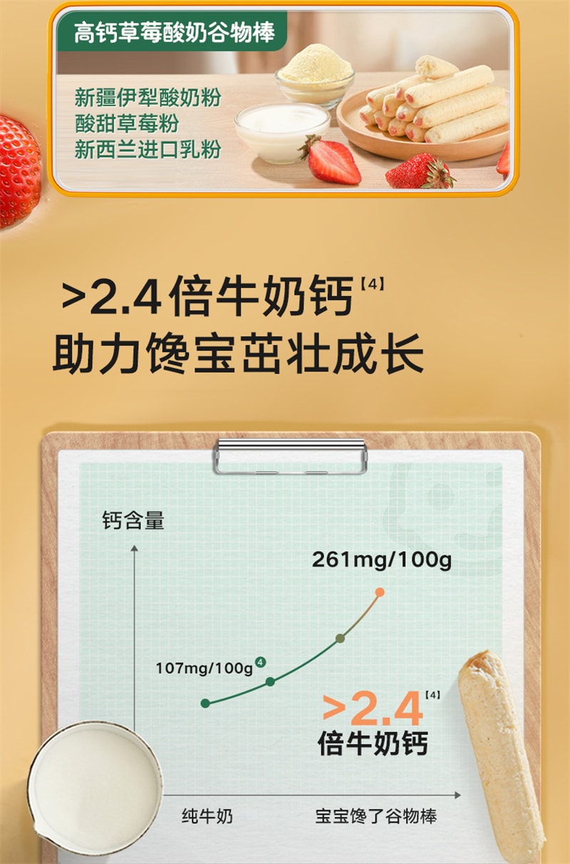 【中国直邮】 宝宝馋了 高钙草莓酸奶谷物棒 无添加香精 婴儿幼儿辅食 60g/盒