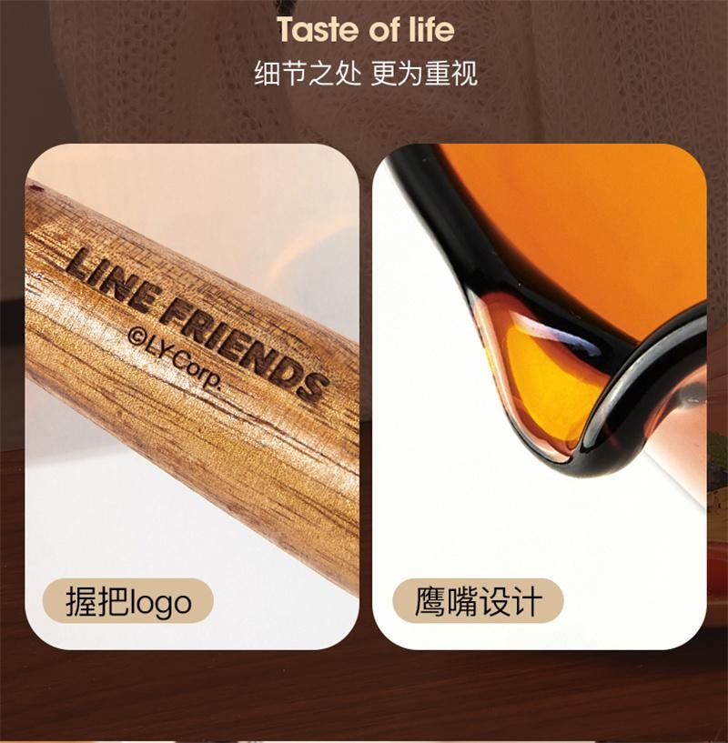【中國直郵】 日本 LINE FRIENDS 木柄小奶盅杯玻璃帶刻度濃縮咖啡液萃取量杯 莎莉雞100ml 1個