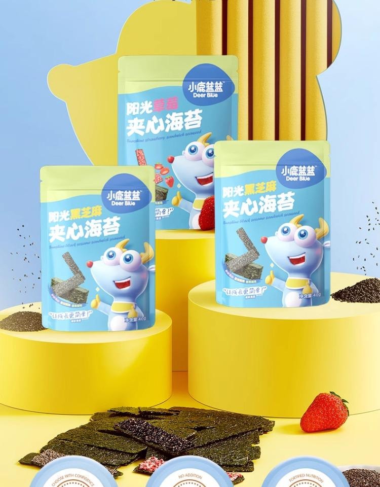 【中国直邮】 小鹿蓝蓝 海苔夹心脆 宝宝零食即食海苔碎 芝麻味40g+草莓味40g(双口味更满足)