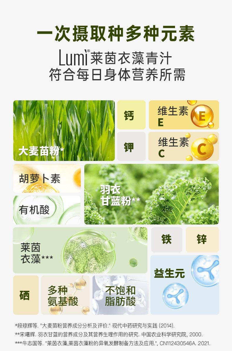 Lumi 萊茵衣藻青汁益生元固體飲料 彌補蔬菜不足 膳食纖維補充代餐粉 3gx30袋