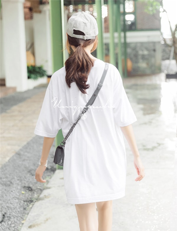 White Pure Cotton T-shirt for Girls Women Mother Holds Baby Pattern Long Tops S