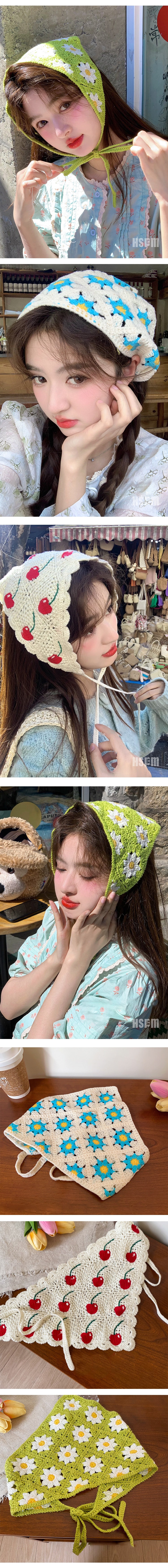 【中國直郵】HSPM新款可愛甜美髮帶 藍色花朵三角頭巾