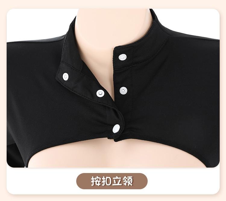 【中國直郵】霏慕 新品 一字抹胸高開衩女僕套裝 白黑【女僕髮箍+抹胸+圍裙】