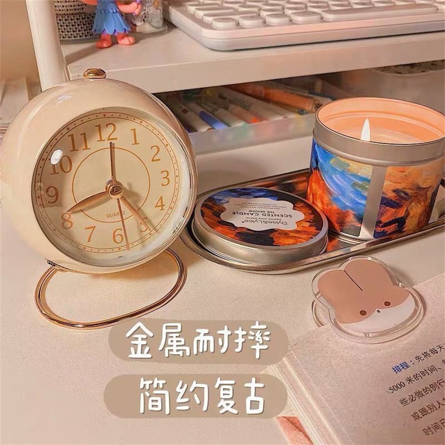 【中國直郵】北歐歐慕 ins復古烤漆桌面靜音時鐘鬧鐘帶夜燈 粉色款
