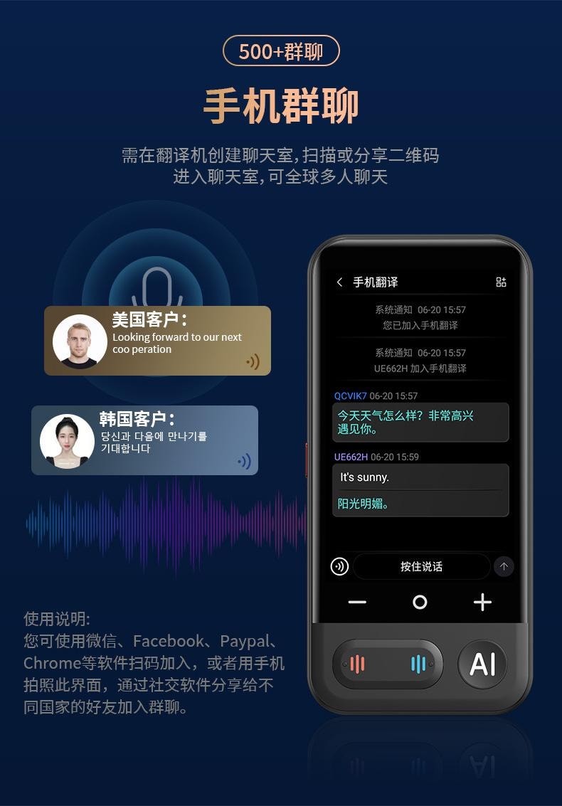 【中国直邮】 FOXTAIL 新款AI智能翻译机 多国语言 精准 离线翻译 商务 会议 同传翻译器-Z16 1个*|预计到达时间3-4周