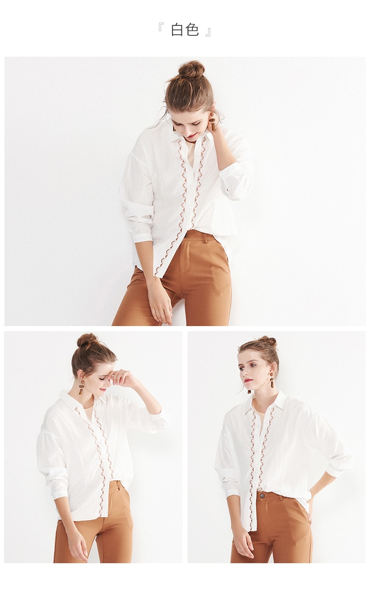 CARRIE&amp;KATE Designer Style 2019 Spring and Summer New Korean edition long-sleeved women's detail shirt White/L