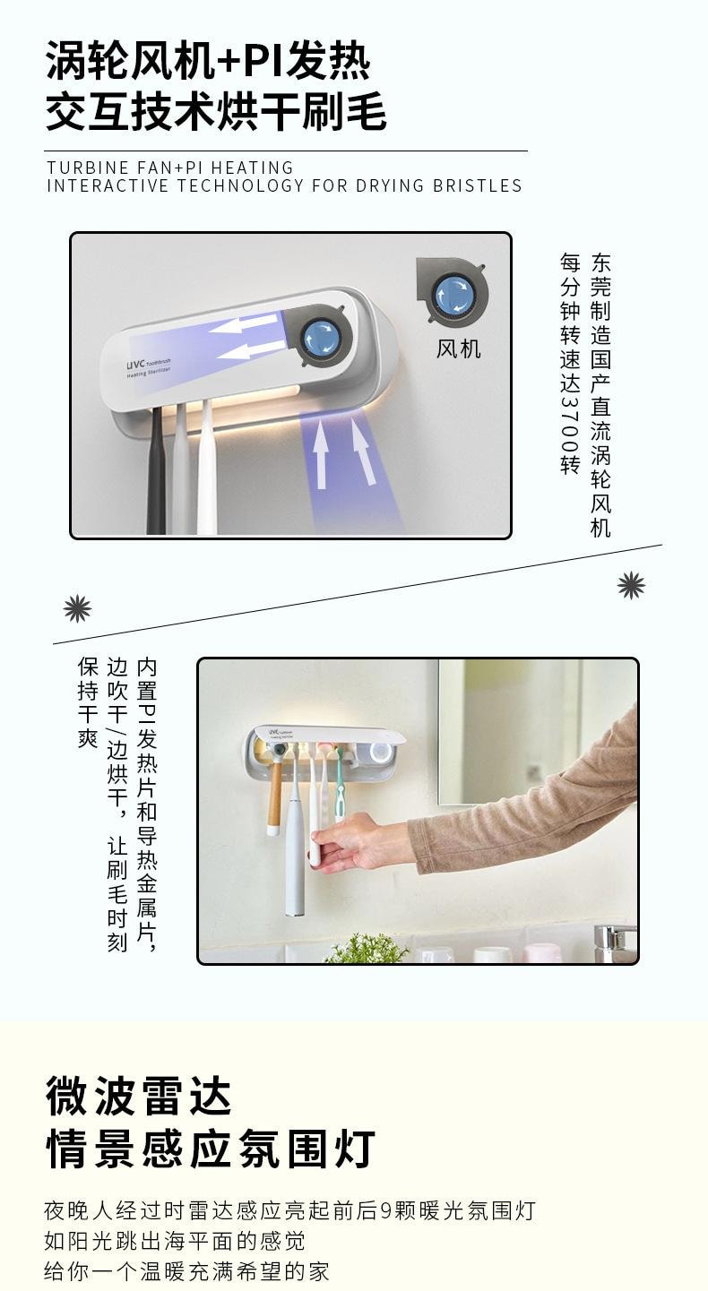 中國 MinHuang敏煌 牙刷消毒器烘乾循環智慧紫外線UVC殺菌牙刷架 白色 1件