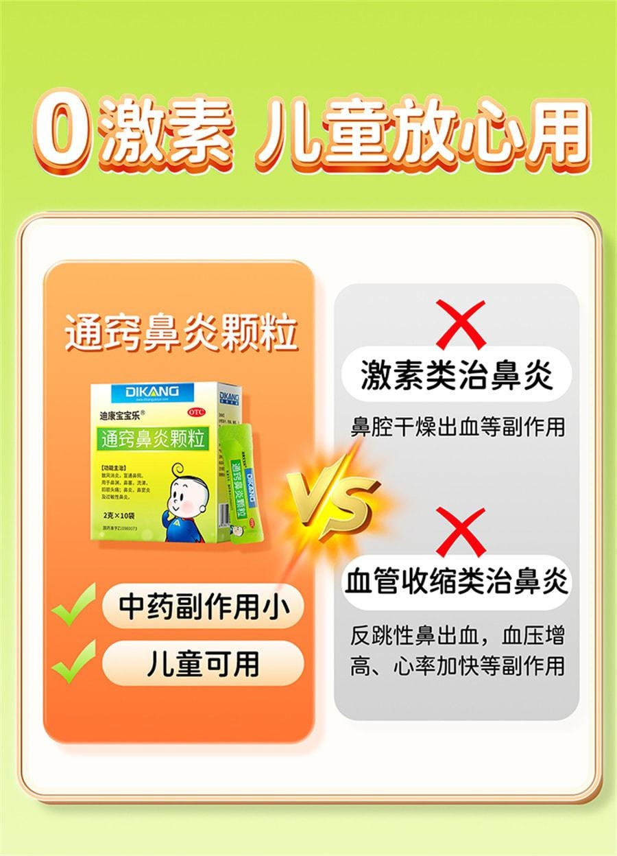 【中國直郵】 迪康 通竅鼻炎顆粒 兒童鼻竇炎口服液抗過敏性鼻炎專用特效藥 10袋/盒