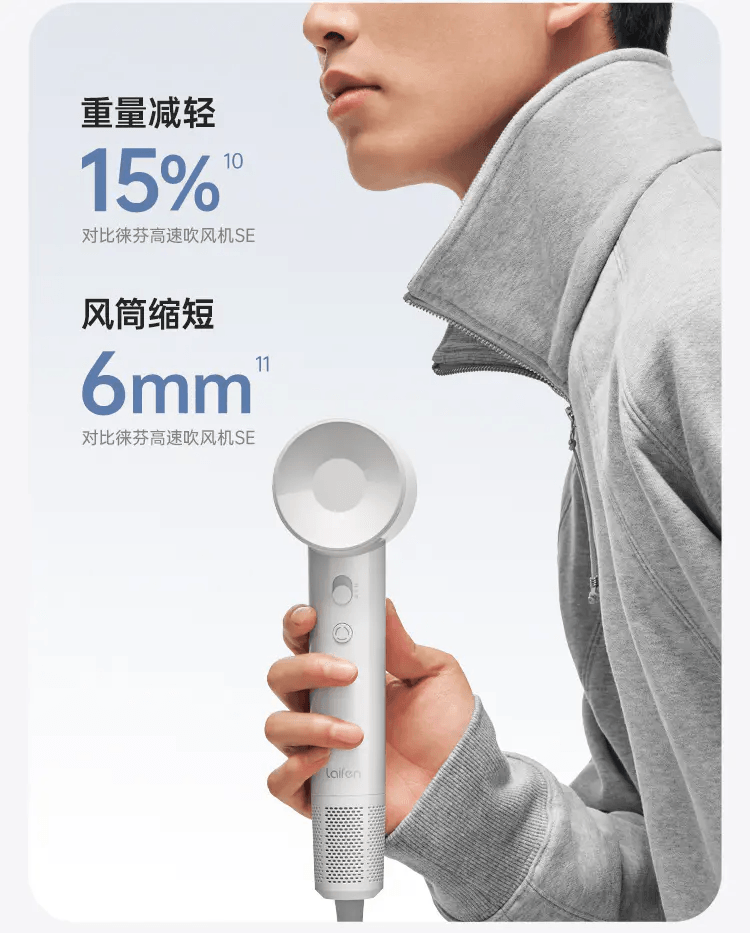 徕芬 Laifen SE Lite 入门款高速吹风机 大风力速干低噪音便携家用风筒 学生宿舍适用 生日情人节礼物 【配1个风嘴】【粉色】
