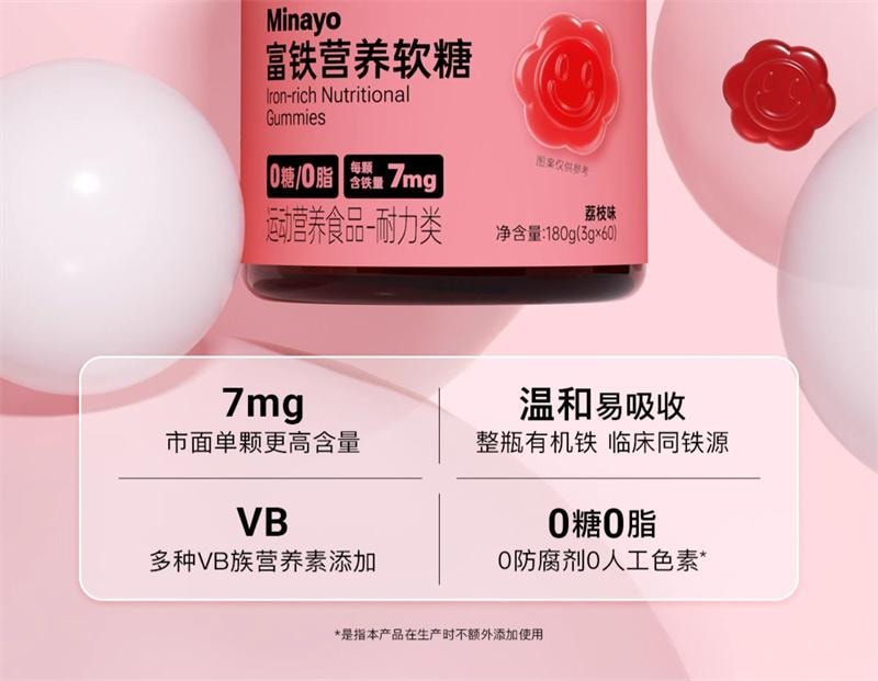 【中国直邮】美那有 富铁软糖3g*60粒/盒 高阶元气铁有机铁气血儿童成人女性孕期孕妇 180g/盒