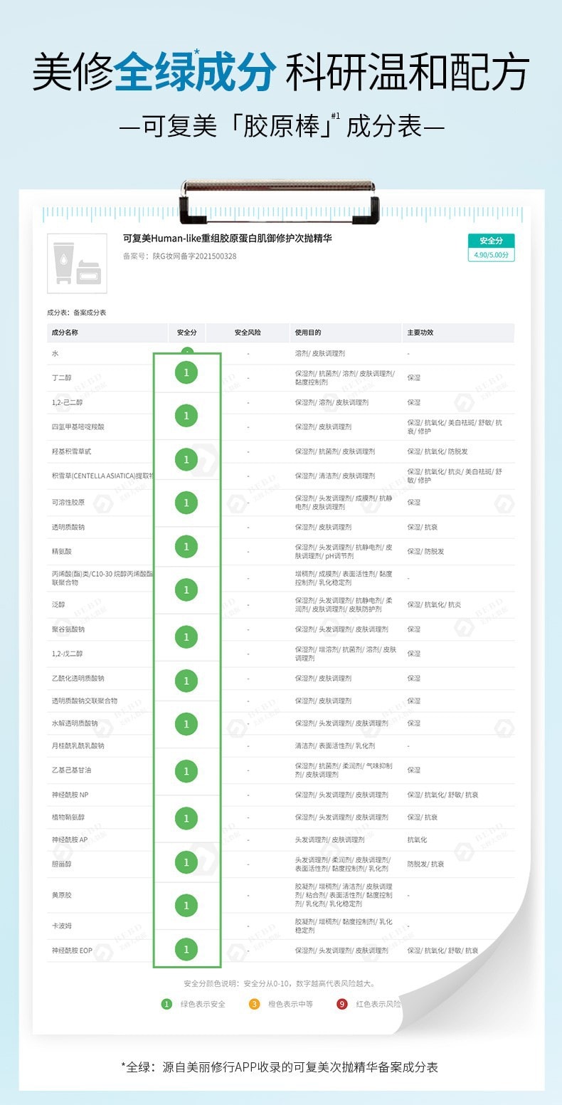 [中国直邮]可复美Comfy 胶原棒human-like重组胶原蛋白肌御修护次抛精 1.5ml 30支1盒