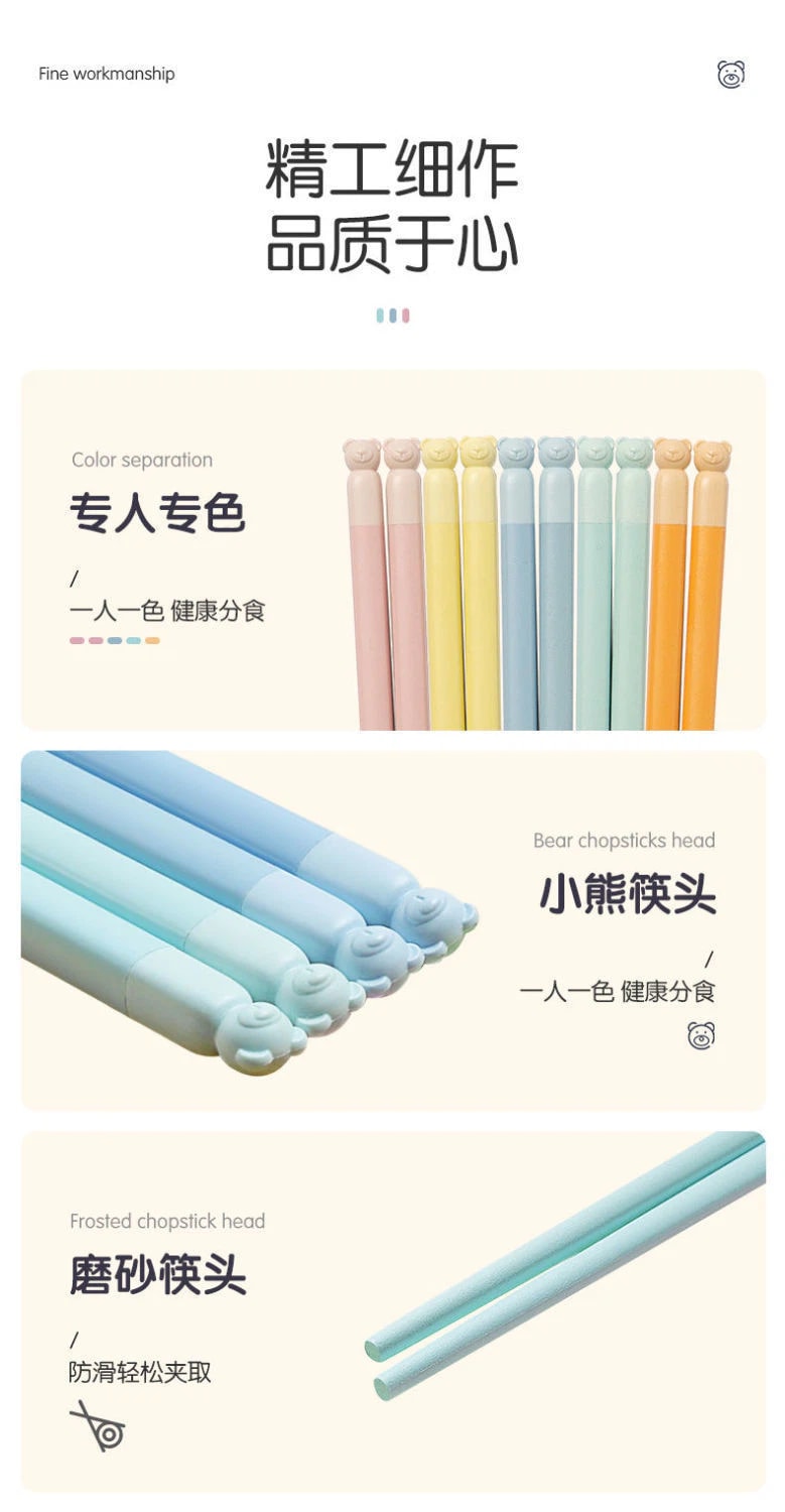 【中國直郵】雙槍 馬卡龍色 可愛萌趣風 小熊合金筷子 家用防滑耐高溫 不易發黴抗菌合金筷 5雙裝 |*預計到達時間3-4週