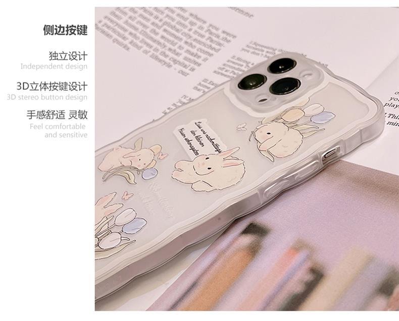 欣月 苹果硅胶手机壳 摄像孔加高保护侧边按键独立设计保护套 Iphone13 Pro Max 透明小兔子标签