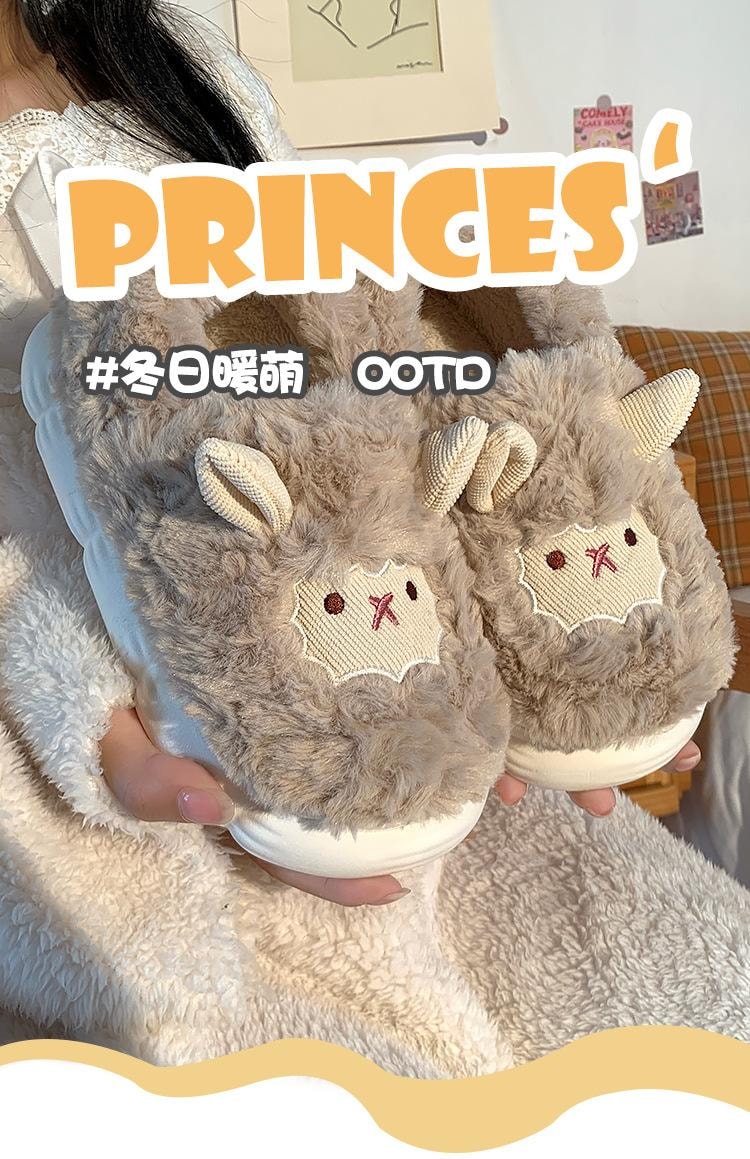 可【中国直邮】 FOXTAIL爱小绵羊秋冬棉拖鞋 女士 包跟 月子鞋 防滑 毛毛拖鞋-不包跟 咖啡色 38-39(适合平时 37-38)1双 *|