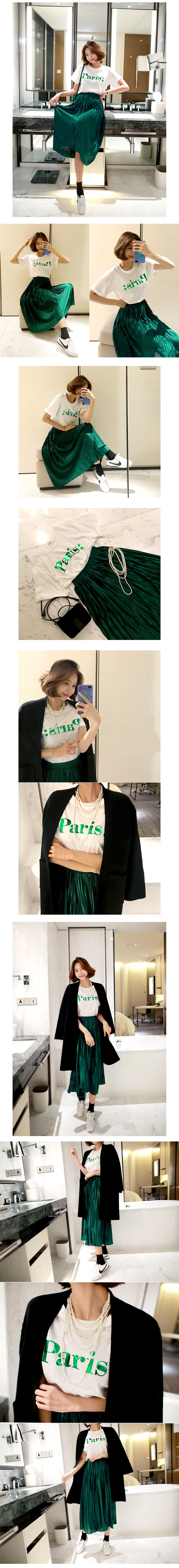 韩国正品 MAGZERO 绿色金属色Paris图案T恤 #白色 均码(S-M) [免费配送]