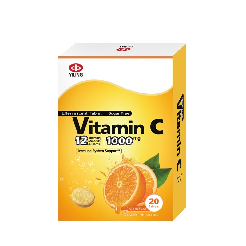 中國以嶺 1000mgVC 多維維生素C泡騰錠 提高免疫力/無糖 20片*3管 甜橙口味