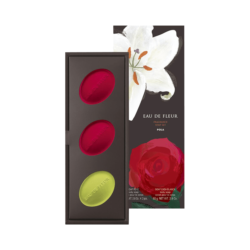 日本POLA 寶麗 Eau de Fleur 滋潤保濕優質精油香皂套裝 玫瑰&香水百合 80g×3個