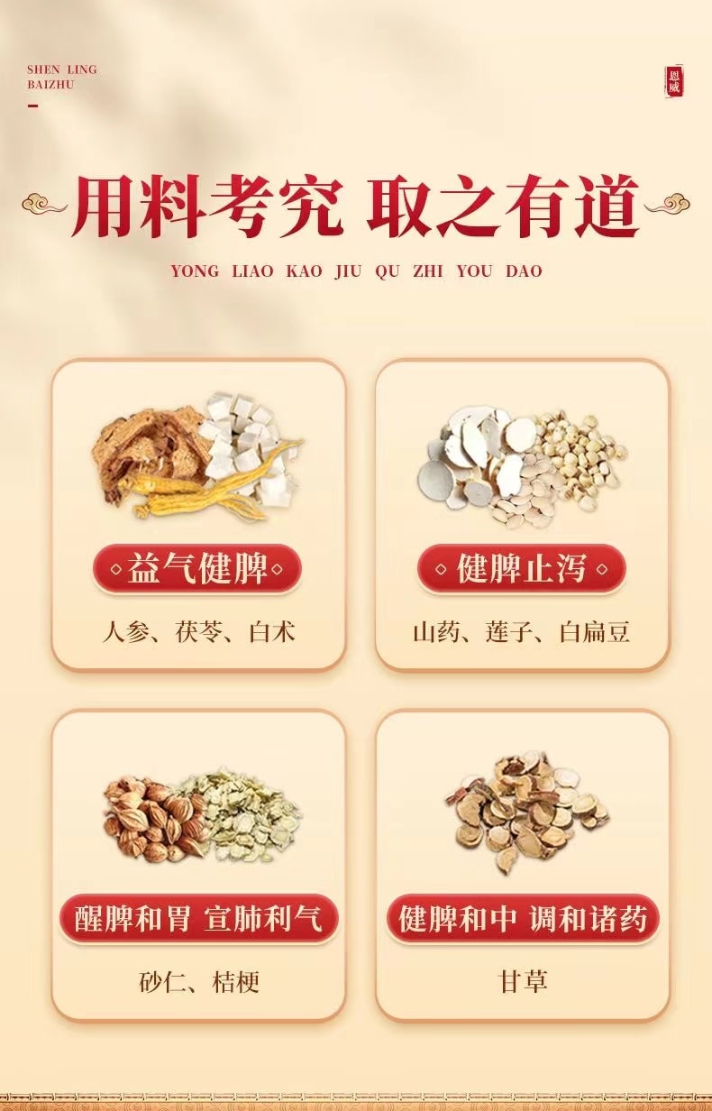 Shen Ling Bai Shu San Wan Spleen Strengthening And Dampness Dispelling Regulating Spleen And Stomach 6g * 8 Bags