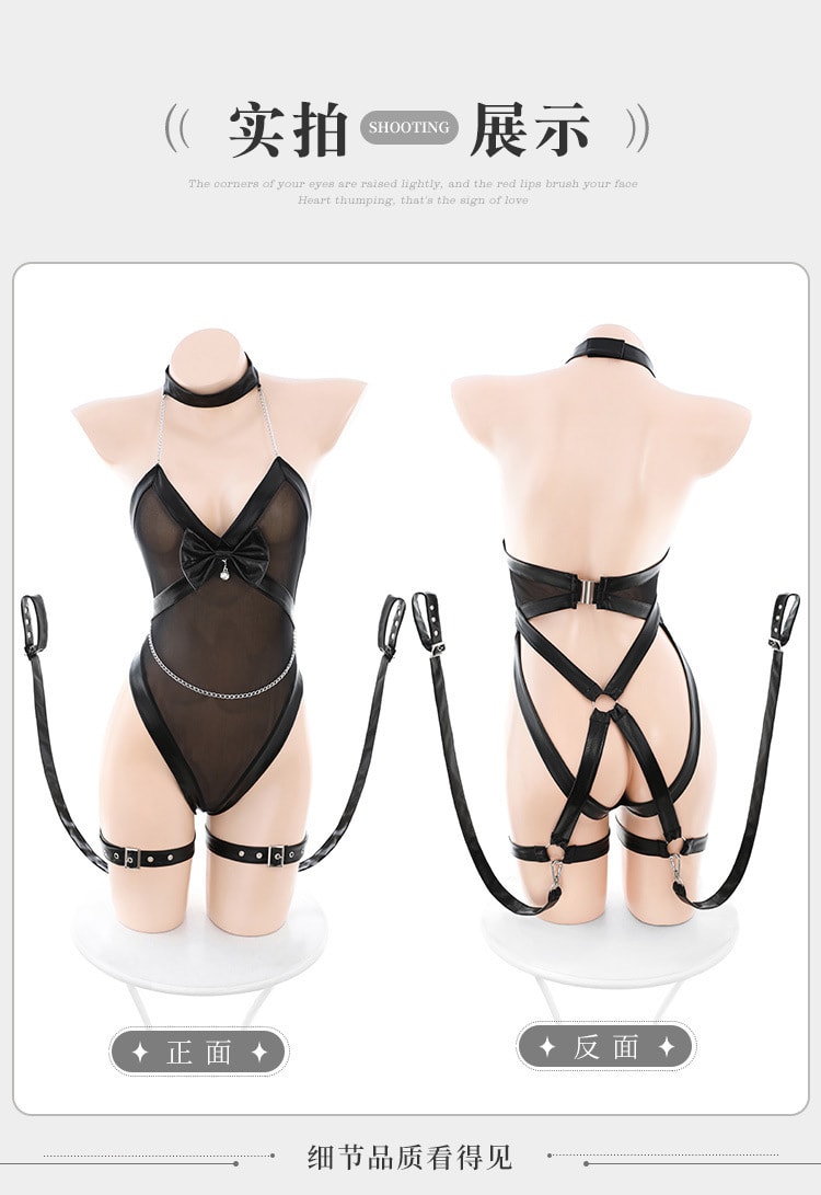 【中国直邮】霏慕 哑光皮拼网纱情趣束缚套装情趣内衣床上激情衣服(不含袜)