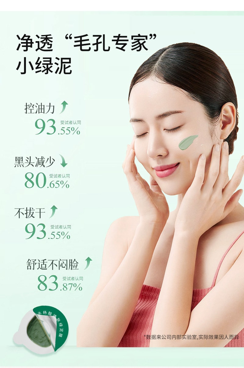 【中国直邮】稚漾 水杨酸焕肤绿泥膜黑泥膜清洁毛孔补水控油保湿高岭土涂抹面膜 5g/10粒