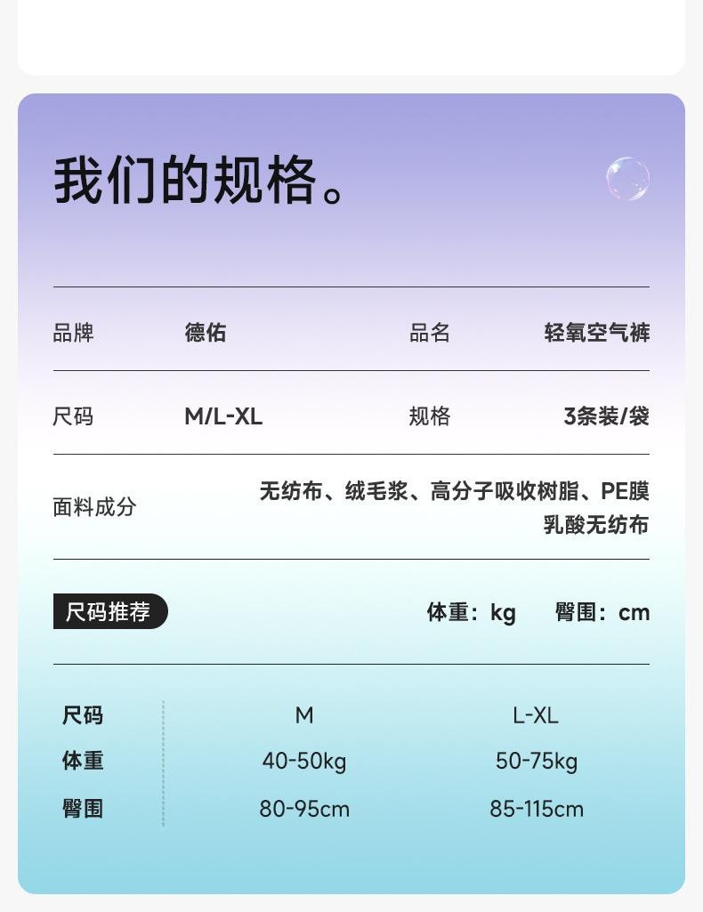 【中国直邮】 德佑 轻氧空气裤高弹力强包容裸感女性卫生裤抑菌透气独立装  L-XL码3片*4包
