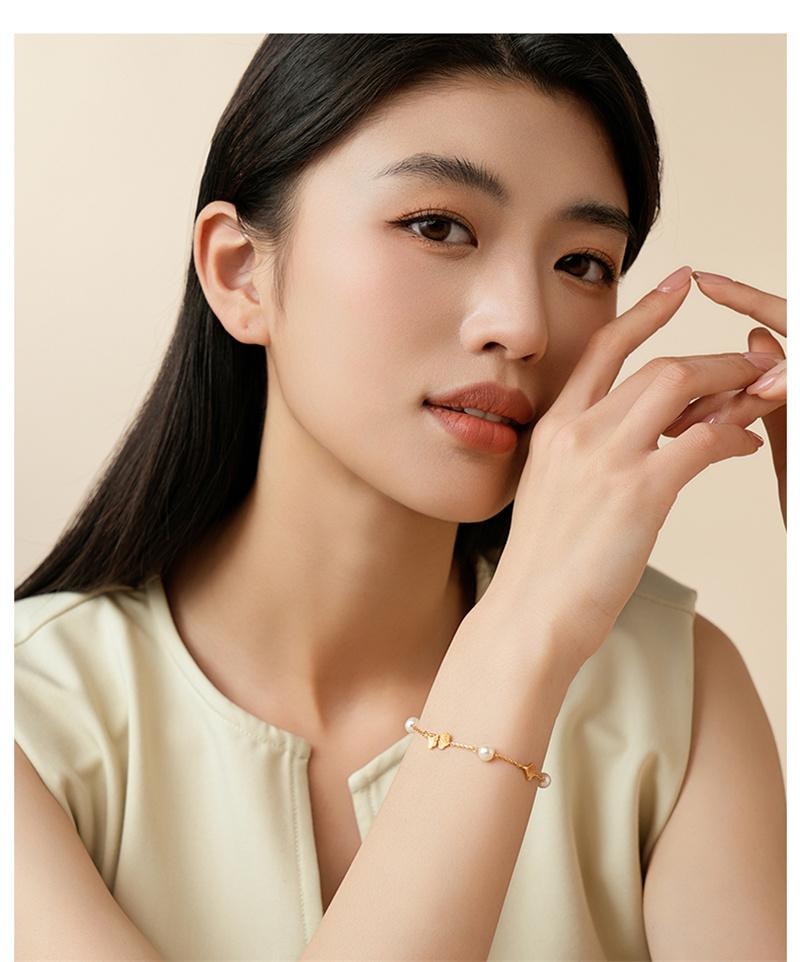 【中国直邮】 周大生 银杏叶珍珠手链近圆珍珠强光泽百搭珍珠手链 1个装