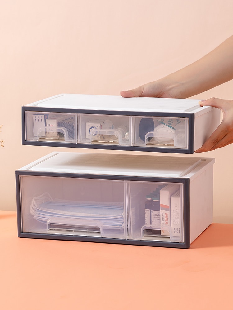 藥品 化妝品 文具收納盒 ROSELIFE 可拆卸 自由組合 4層收納盒 [TDAC] 兩低一高5抽屜 5插槽桌面整理盒 透明