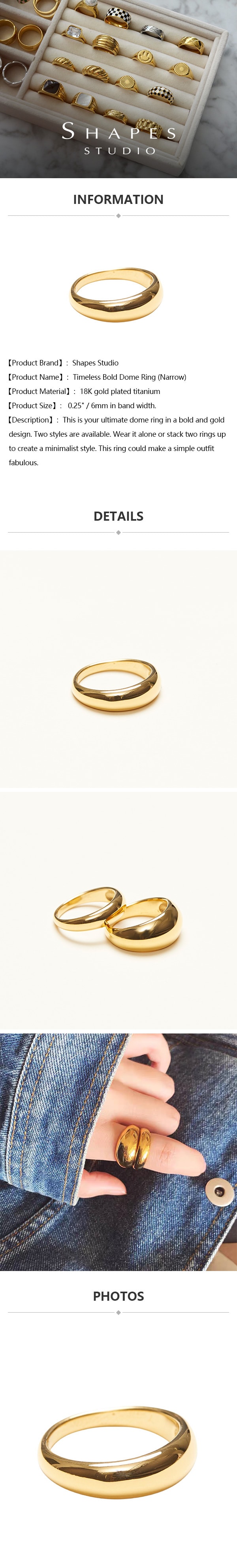 国内即納【SHAPES STUDIO】Timeless Bold Dome Ring Dôme Ring - Bold Gold Dome Ring