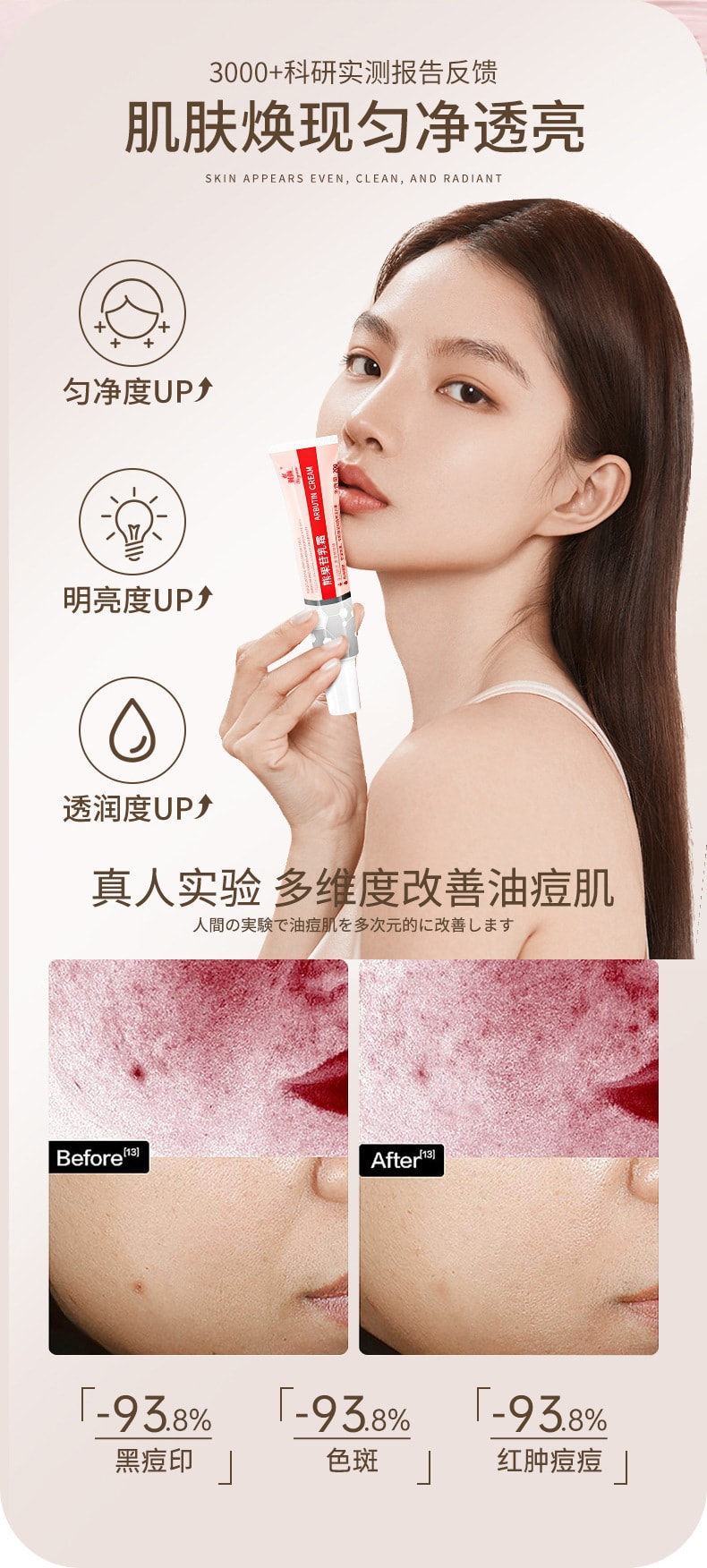 【中國直郵】 翼顏 熊果苷乳膏 補水保濕淡化色斑黃褐斑提亮膚色滋潤修復面霜 30g/支