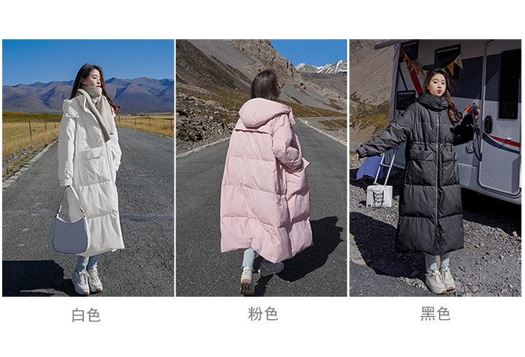【冬季超爆款】【中国直邮】爪哇岛 韩系温柔淑女风 中长款羽绒服外套带帽子 黑色 L码