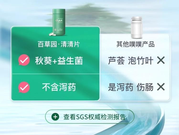【中国直邮】 百草园 清清片 便秘促进肠胃蠕动益生菌膳食纤维片润通促排噗噗片便 60粒/瓶