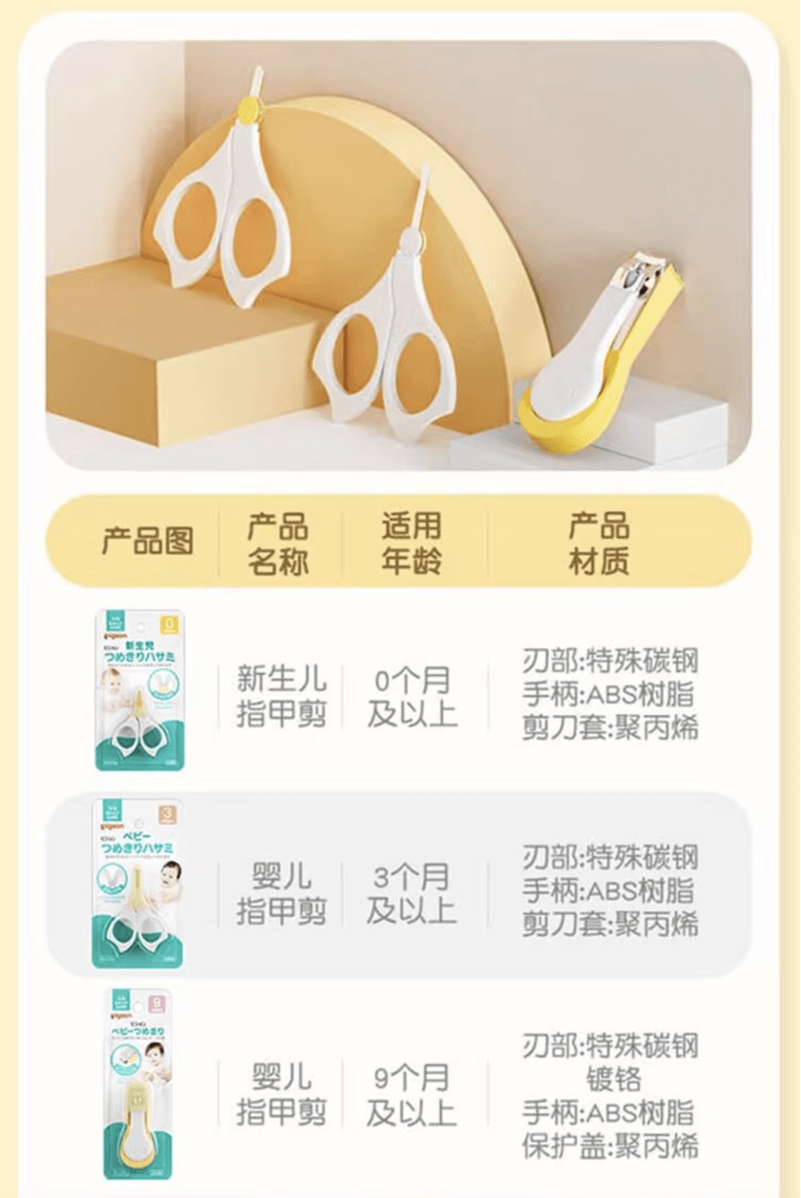 日本PIGEON贝亲  婴儿/新生儿专用指甲剪刀 0-3月使用