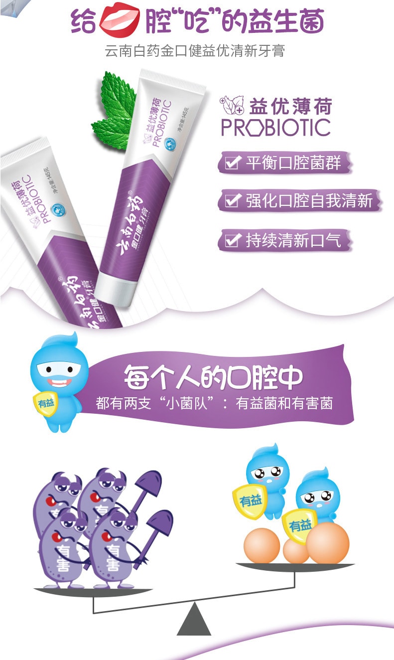 【中国直邮】云南白药  金口健牙膏国货清新激爽薄荷牙膏祛除口腔异味  105g/盒