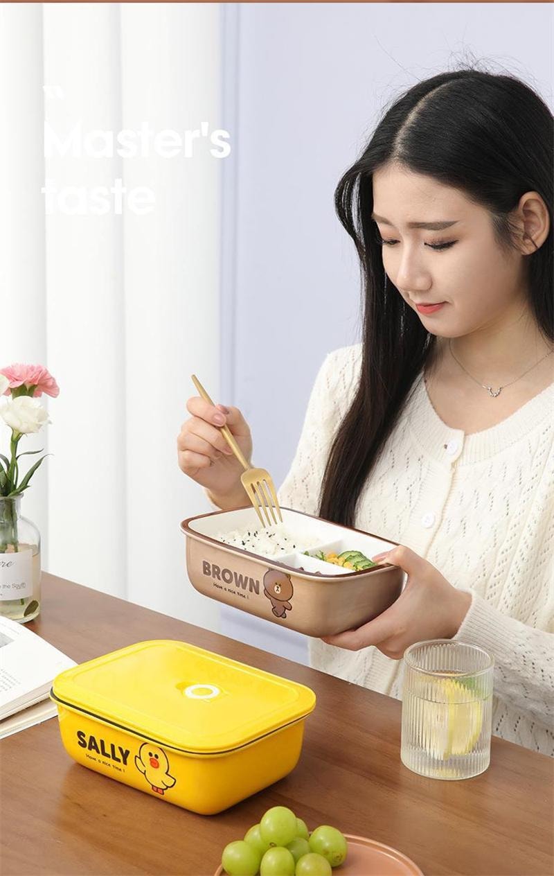【中國直郵】日本 LINE FRIENDS 卡通陶瓷雙耳長方形烤箱微波爐專用 便當盒-BROWN款 1個
