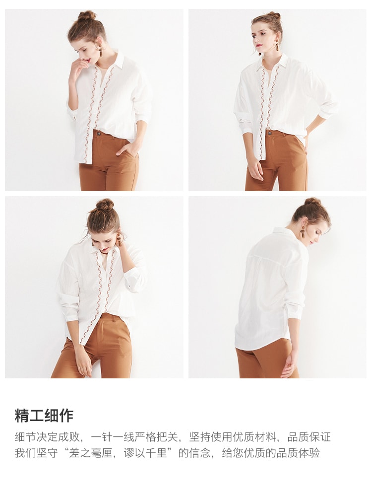  Designer Style 2019 Spring  New Korean edition long-sleeved women's detail shirt White/s