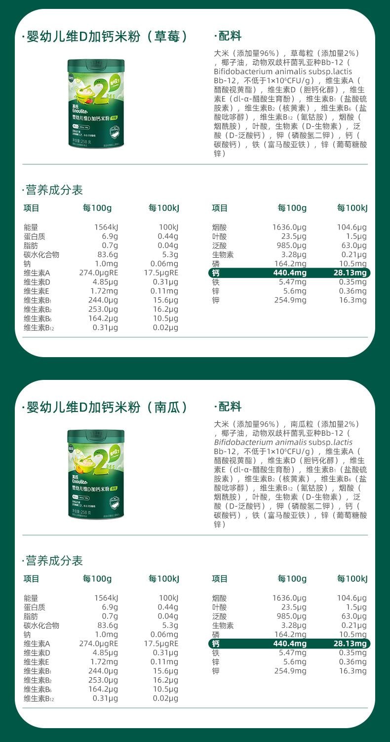 【中國直郵】 英氏 鱈魚胡蘿蔔加鋅米粉 嬰兒輔食寶寶營養高鐵米粉米糊 罐裝258g/罐