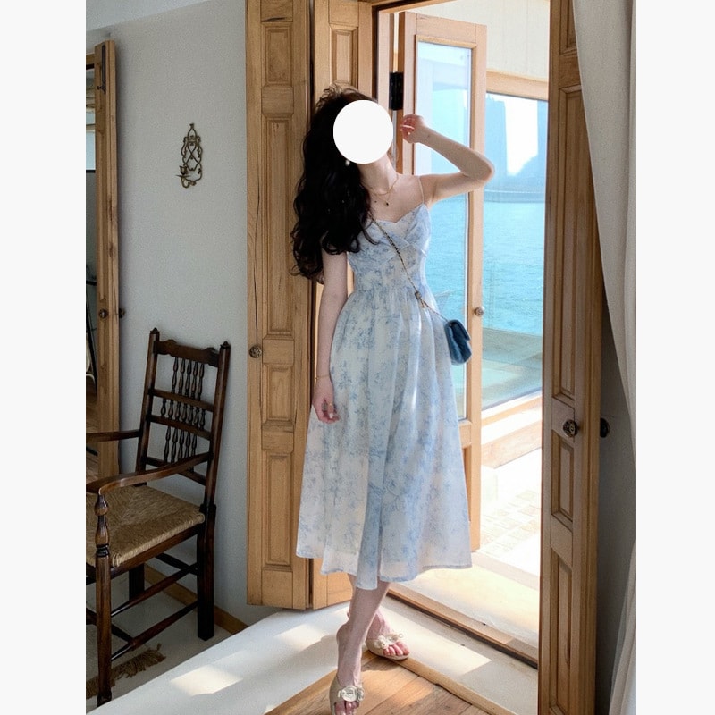 【中国直邮】爪哇岛 夏季新品 印花双色连衣裙 M码 绿色款