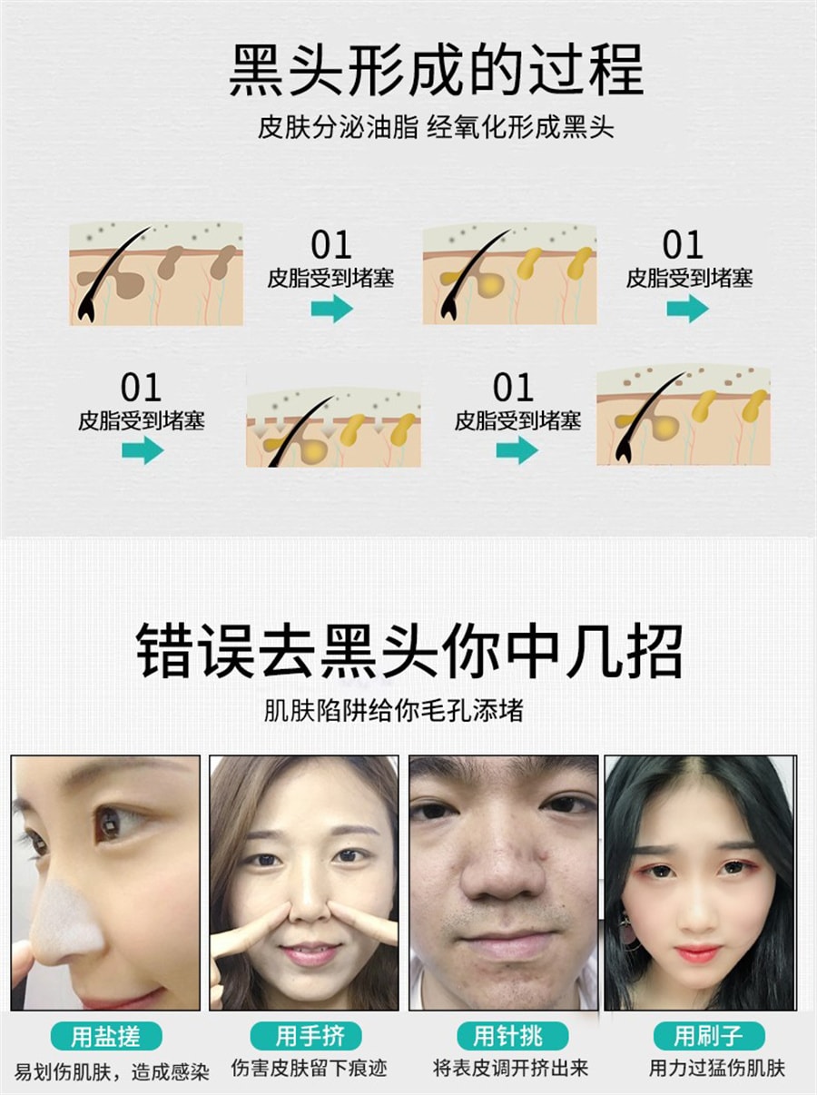 【中国直邮】爱兰歌娜 去黑头收缩毛孔粉刺鼻贴泥膜深层清洁撕拉竹炭黑头面膜男士专用祛吸出神器 190ml