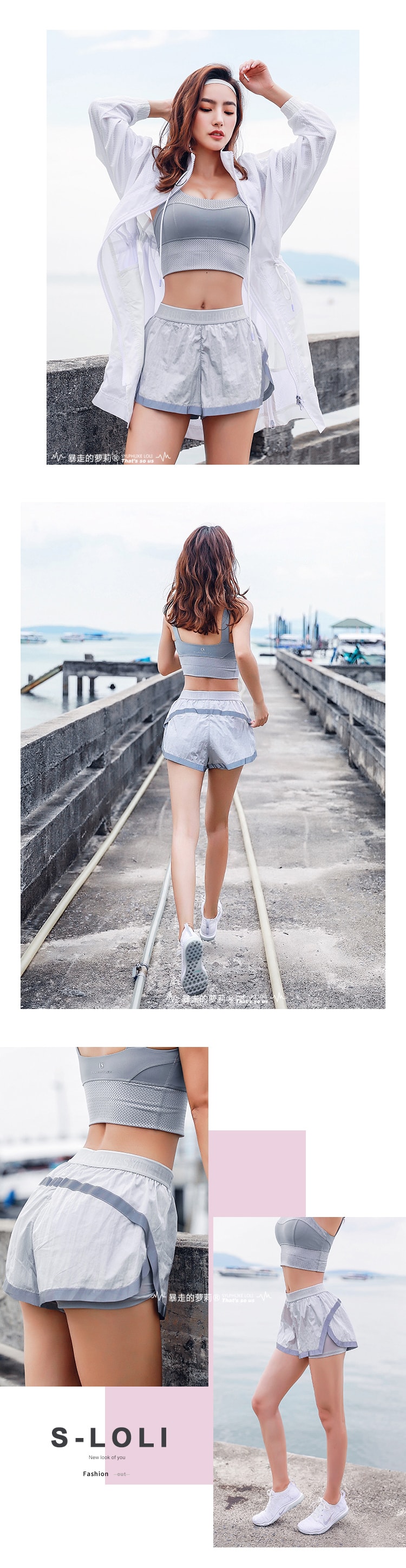 暴走的萝莉 运动短裤女含内衬防走光夏季 宽松速干跑步健身三分裤/灰色#/S