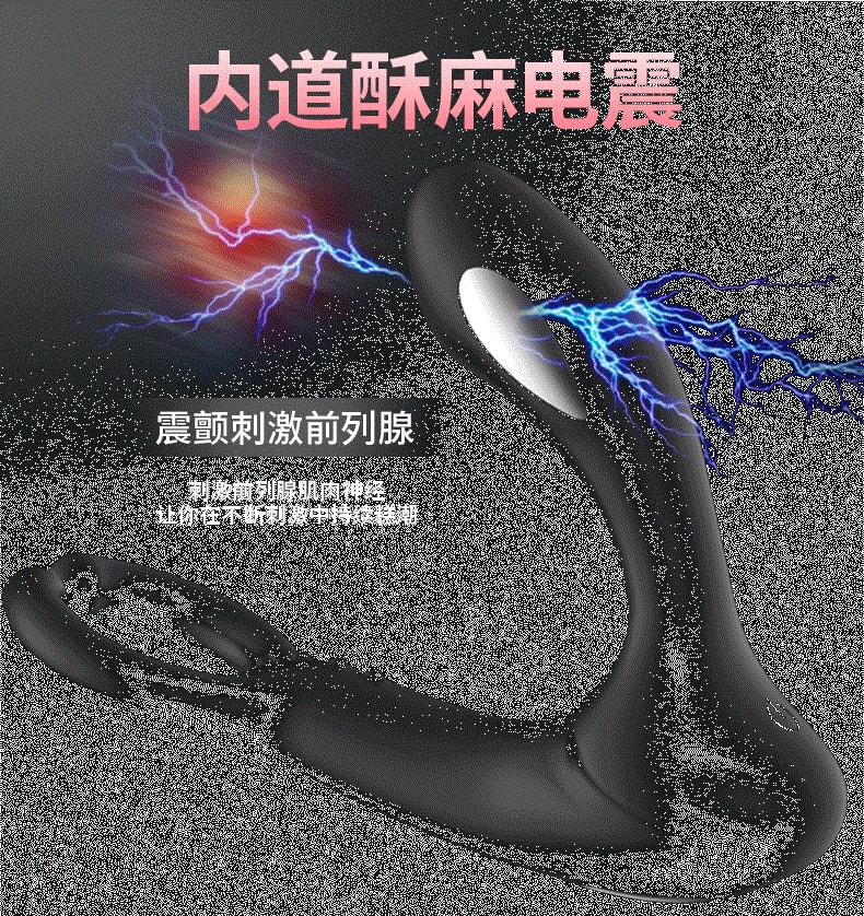 中国直邮 丽波 男用前列腺电击脉冲按摩器锁精环 遥控版 震动棒按摩棒 成人用品 USB充电 黑