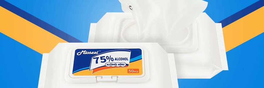 Mioszzi 清潔消毒濕紙巾 75% 酒精 50抽 殺死多達99.9%的細菌【75%酒精】